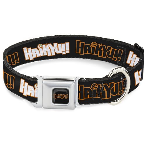 Crunchyroll Hundehalsband, Metall-Sicherheitsgurtschnalle, Haikyu-Titel-Logos, Schwarz, Orange, Weiß, 38,1 bis 61 cm, 2,5 cm breit von Buckle-Down