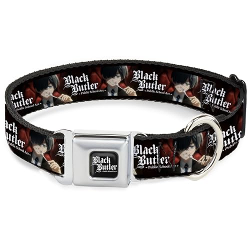 Crunchyroll Hundehalsband, Metall-Sicherheitsgurtschnalle, schwarzer Butler Ciel Phantomhive, Gabelhaltung und Titel-Logo, 40,6 bis 58,9 cm, 3,8 cm breit von Buckle-Down