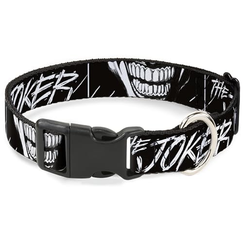 DC Comics Hundehalsband, Kunststoffschnalle, The Joker Smiling Eyes Skizze, Nahaufnahme, Schwarz-Weiß, 24,1 bis 37,8 cm, 1,3 cm breit von Buckle-Down