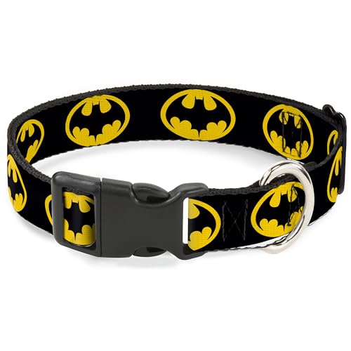 DC Comics Hundehalsband mit Kunststoffschnalle, Schnellverschluss, leicht verstellbar, Batman 1989 Logo, Schwarz Gelb, 21,6 bis 30,5 cm, 1,3 cm breit von Buckle-Down