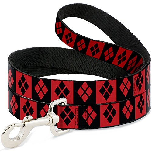 DC Comics Hundeleine Harley Quinn Diamond Blocks Rot Schwarz Rot 1,8 m lang 1,3 cm breit von Buckle-Down
