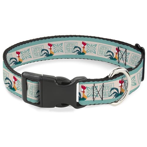 Disney Hundehalsband, Kunststoffschnalle, Moana HEI HEI der Hahn und Ikonenblöcke, Weiß, Hellgrün, 28,9 cm bis 41,5 cm 2,5 cm breit von Buckle-Down