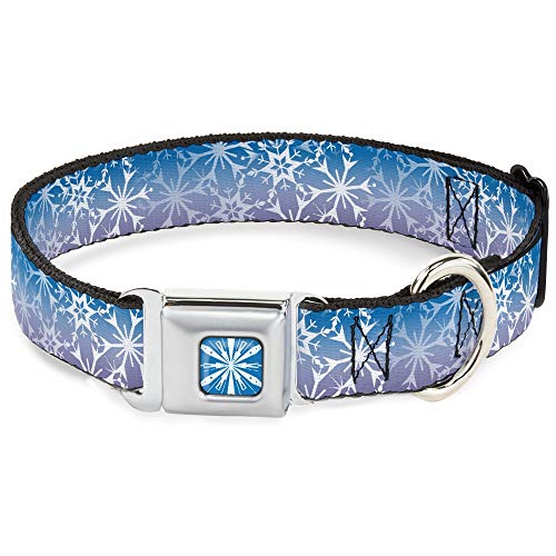 Disney Hundehalsband, Metall-Sicherheitsgurtschnalle, Frozen 2 Schneeflocken, Blau, Violett, Weiß, 38,1 bis 61 cm breit, 2,5 cm von Buckle-Down