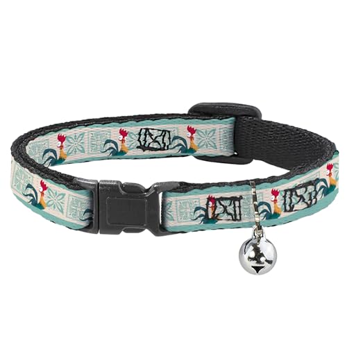 Disney Katzenhalsband, Abreißhalsband mit Glöckchen, Moana HEI HEI der Hahn und Ikonenblöcke, Weiß, Hellgrün, 21,6 bis 30,5 cm, 1,3 cm breit von Buckle-Down