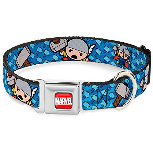 Dog Collar Seatbelt Buckle Kawaii Thor Poses Hammer Monogram Blues 9 to 15 Inches 1.0 Inch Wide von Buckle-Down