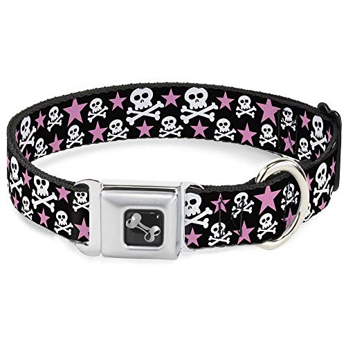 Dog Collar Seatbelt Buckle Skulls Stars Black White Pink 11 to 17 Inches 1.0 Inch Wide von Buckle-Down