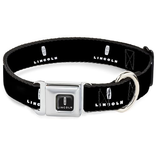 Ford-Hundehalsband, Metall-Sicherheitsgurtschnalle, Lincoln-Vier-Punkt-Stern-Emblem und Text, schwarz-weiß, 40,6 bis 58,9 cm, 3,8 cm breit Ford-Hundehalsband, Metall-Sicherheitsgurtschnalle, Lincoln-Vier-Punkt-Stern-Emblem und Text, schwarz-weiß, 40,6 bis 58,9 cm, 3,8 cm breit von Buckle-Down