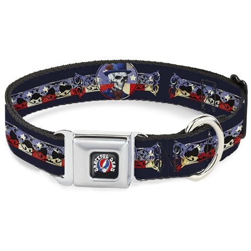 Grateful Dead Hundehalsband, Metall-Sicherheitsgurtschnalle, Grateful Dead Dave's Picks Skelett Americana Bonus Art, 28,9 bis 41,5 cm breit von Buckle-Down