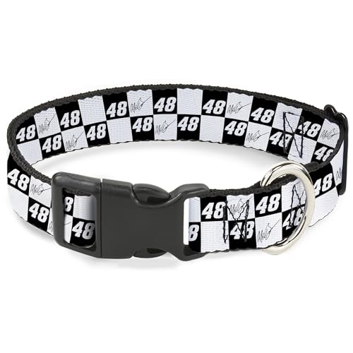 Hendrick Motorsports Hundehalsband, Kunststoffschnalle, Alex Bowman-Autogramm und #48 Checker-Logo, Schwarz/Weiß, 24,9 bis 33 cm, 2,5 cm breit von Buckle-Down