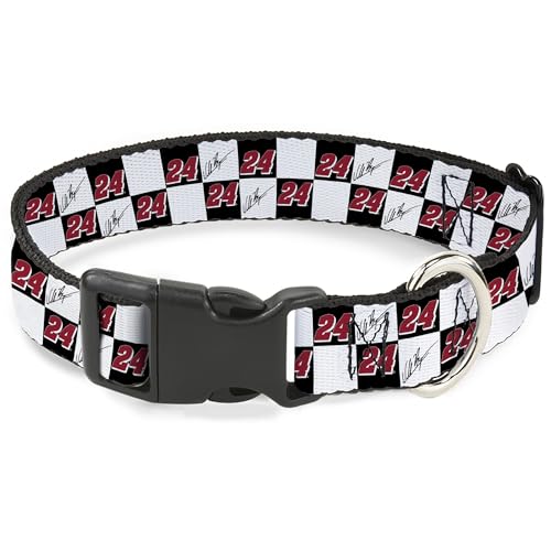Hendrick Motorsports Hundehalsband, Kunststoffschnalle, William Byron Autogramm und #24 Checker-Logo, Schwarz/Weiß/Rot, 28,9 bis 41,5 cm 2,5 cm breit von Buckle-Down