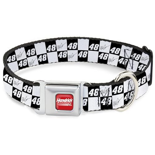 Hendrick Motorsports Hundehalsband, Metall-Sicherheitsgurtschnalle, Alex Bowman-Autogramm und #48 Checker-Logo, 38,1 bis 61 cm, 2,5 cm breit, Schwarz / Weiß Hendrick Motorsports Hundehalsband, Metall-Sicherheitsgurtschnalle, Alex Bowman-Autogramm und #48 Checker-Logo, 38,1 bis 61 cm, 2,5 cm breit, Schwarz / Weiß von Buckle-Down