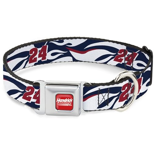 Hendrick Motorsports Hundehalsband, Metall-Sicherheitsgurtschnalle, William Byron #24, Auto-Schema, Weiß, Rot, Blau, 28,9 bis 41,5 cm 2,5 cm breit von Buckle-Down