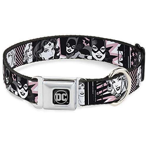 Hundehalsband, Gürtelschnalle, Batgirl Wonder Woman Supergirl Retro Panels, Schwarz, Pink, Weiß, 45,7-81,3 cm, 3,8 cm breit von Buckle-Down