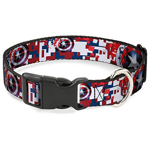 Hundehalsband, Kunststoff, mit Clip, Captain America, Schild, digital, Camouflage, Blau, WeiÃŸ, Rot, 33 bis 45,7 cm breit von Buckle-Down