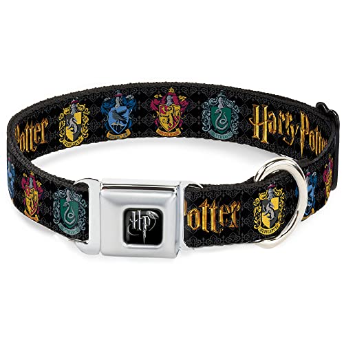 Hundehalsband, Sicherheitsgurt-Schnalle, Harry Potter, Hufflepuff, Ravenclau, Gryffindor, Slytherin, Schwarz, 33 bis 43 cm, 3,8 cm breit von Buckle-Down