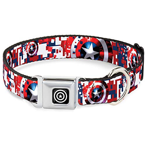 Hundehalsband, Sicherheitsgurtschnalle, Captain America, Schild, digital, Camouflage, Blau, Weiß, Rot, 28,9 bis 43,2 cm breit von Buckle-Down