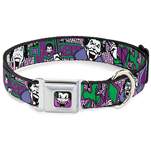 Hundehalsband, Sicherheitsgurtschnalle, Joker-Gesicht, Logo, Spaten, Schwarz, Weiß, Lila, 38,1 bis 66 cm, 2,5 cm breit von Buckle-Down