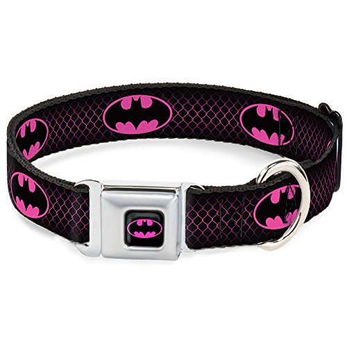 Hundehalsband mit Gürtelschnalle, Batman-Motiv, Kettenglieder, 33-45,7 cm, 3,8 cm breit, Schwarz/Hot Pink von Buckle-Down