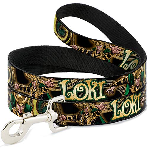 Loki Hundeleine, 1,8 m lang, 3,8 cm breit, Schwarz/goldfarben/Grün von Buckle-Down