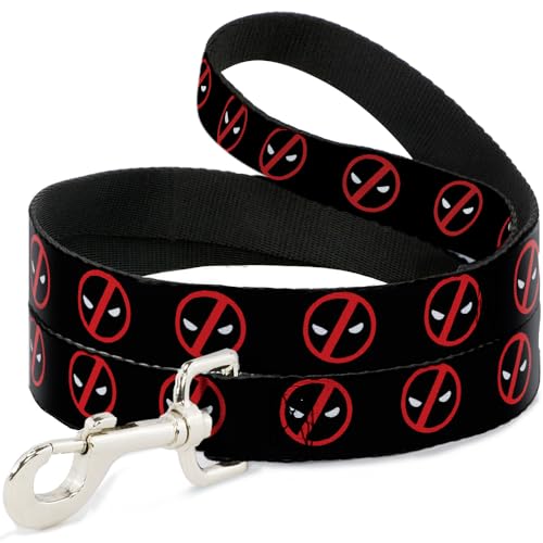 Marvel Comics Hundeleine, Deadpool-Logo, Schwarz, Rot, Weiß, 1,8 m lang, 1,3 cm breit von Buckle-Down