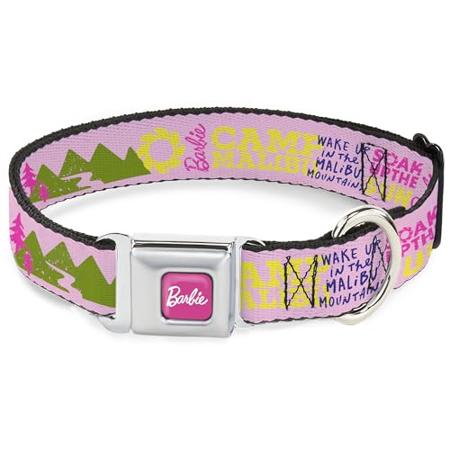 Mattel Haustier-Halsband, Metall-Sicherheitsgurtschnalle, Barbie Camp Malibu-Zitate und Symbole, rosa, mehrfarbig, 38,1 bis 61 cm, 2,5 cm breit von Buckle-Down