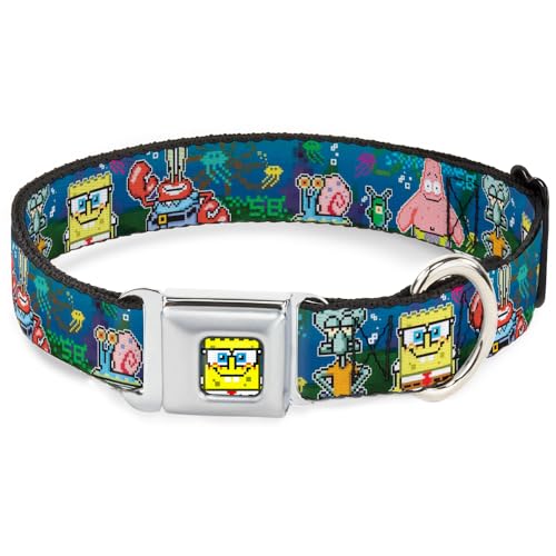 Nickelodeon Hundehalsband, Metall-Sicherheitsgurtschnalle, Spongebob Friends 8-Bit-Szene, 50,8 bis 78,9 cm, 3,8 cm breit von Buckle-Down