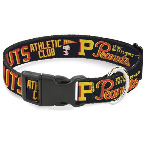 Peanuts Worldwide LLC Hundehalsband, Kunststoffschnalle, Peanuts Athletic Club Posen und Zitate, Schwarz, Rot, Gelb, 38,1 cm bis 61 cm 2,5 cm breit von Buckle-Down
