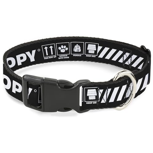 Peanuts Worldwide LLC Hundehalsband, Kunststoffschnalle, Peanuts Snoopy-Pflegesymbole, 100 % Original, Schwarz-Weiß, 38,1 bis 61 cm, 2,5 cm breit von Buckle-Down
