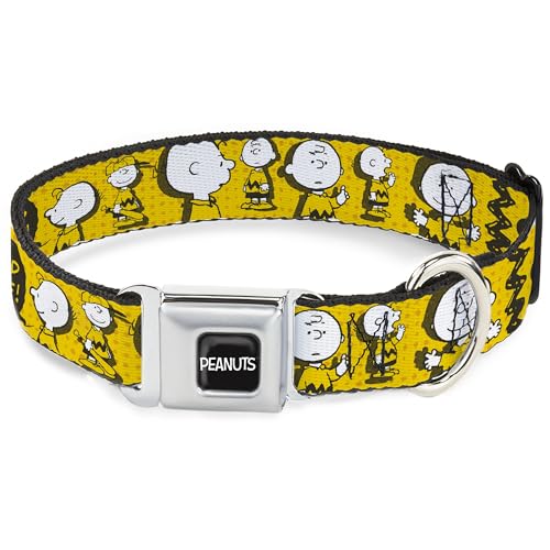 Peanuts Worldwide LLC Hundehalsband, Metall-Sicherheitsgurtschnalle, Peanuts I Am Charlie Brown Posen und Zickzack-Streifen, Gelb, 28,9 bis 41,5 cm 2,5 cm breit von Buckle-Down