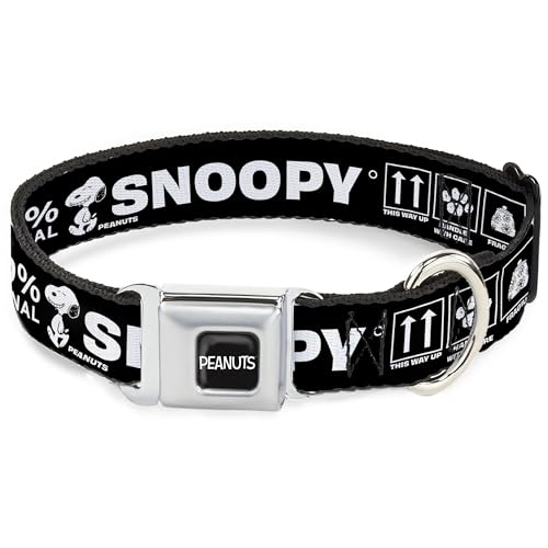 Peanuts Worldwide LLC Hundehalsband, Metall-Sicherheitsgurtschnalle, Peanuts Snoopy-Pflege-Symbole, 100 % Original, Schwarz-Weiß, 50,8 bis 78,9 cm, 3,8 cm breit von Buckle-Down