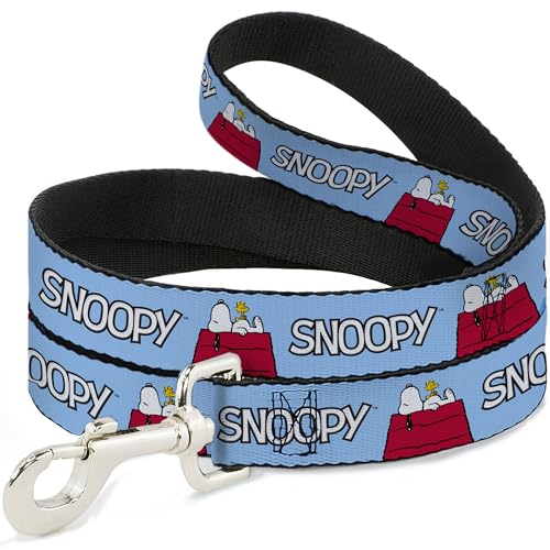 Peanuts Worldwide LLC Hundeleine, Peanuts Snoopy und Woodstock Hundehütte Pose und Text, Himmelblau, 122 cm lang, 1,3 cm breit von Buckle-Down