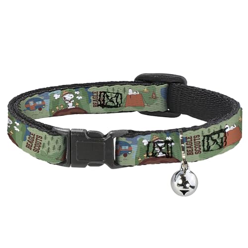 Peanuts Worldwide LLC Katzenhalsband, Breakaway-Halsband mit Glöckchen, Peanuts Happy Camper, Beagle, Pfadfinder-Szenen, 21,6 bis 30,5 cm, 1,3 cm breit von Buckle-Down