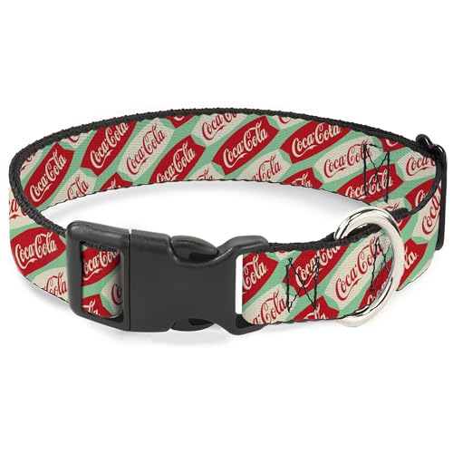 The Coca-Cola Company Hundehalsband, Kunststoffschnalle, Coca-Cola-Schriftzug, Festzelt-Logo, Grün, Rot, Weiß, 24,1 bis 33 cm, 2,5 cm breit von Buckle-Down