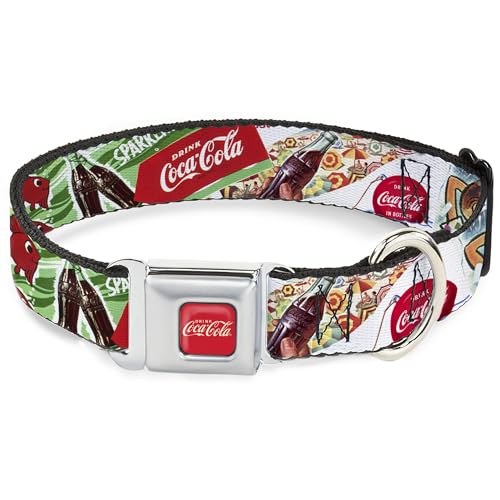 The Coca-Cola Company Hundehalsband, Metall-Sicherheitsgurt-Schnalle, Vintage-Coca Cola Go Refreshed Ads und Icons Collage, 40,6 bis 58,9 cm, 3,8 cm breit von Buckle-Down