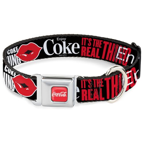 The Coca-Cola Company Hundehalsband, Metall-Sicherheitsgurtschnalle, Coca Cola Enjoy Coke Its The Real Thing Kiss Schwarz/Weiß/Rot, 50,8 bis 78,9 cm, 3,8 cm breit von Buckle-Down