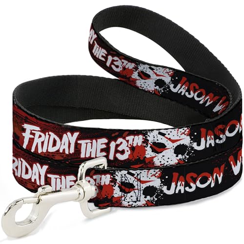 Warner Bros. Horrorfilme Haustier-Leine, Hundeleine, Friday The 13th Jason Voorhies Maske, Text Schwarz Rot Weiß, 1,2 m lang, 2,5 cm breit von Buckle-Down