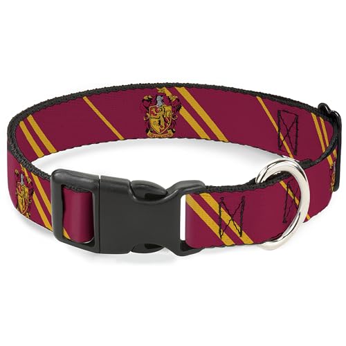 Warner Bros. Hundehalsband, Kunststoffschnalle, Gryffindor-Wappenstreifen, Burgunderrot, Gold, 24,1 bis 37,8 cm, 1,3 cm breit von Buckle-Down