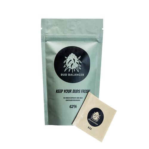 BUD BALANCER Humidity Packs & Curing Bag 2in1 Lösung - 62% Luftfeuchtigkeit halten Kräuter und Blüten frisch - 28 g Kräuter je Humidity Pack - Natürliche Inhaltsstoffe - 7 Stück je 8 g von Bud Balancer