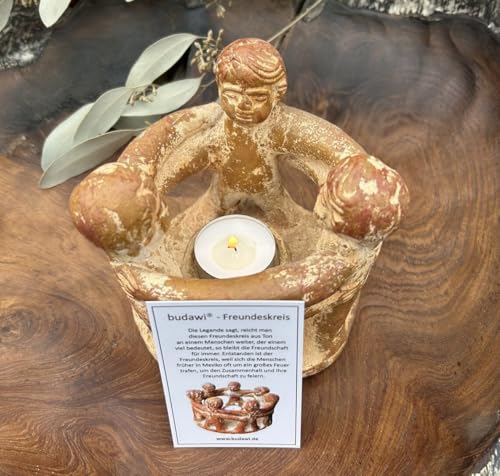 Budawi® Freundeskreis 3 Freunde aus Terrakotta Handwerkskunst aus Mexiko Handmade Teelichthalter Kerzenhalter für Haus & Garten Circle of Friends von Budawi