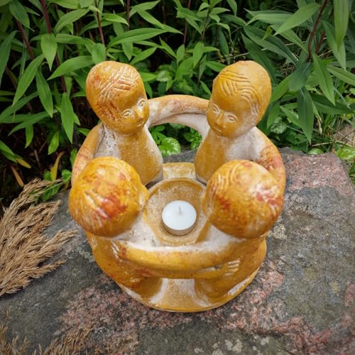 Budawi® Freundeskreis XL 4 Freunde aus Terrakotta Handwerkskunst aus Mexiko Handmade Teelichthalter Kerzenhalter für Haus & Garten Circle of Friends von Budawi