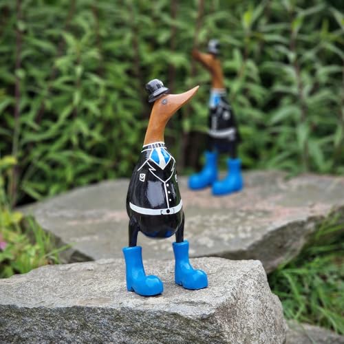 Budawi® Holz Ente – Laufente 27 cm – Polizei Figur – Gartendeko Schwarz-Blau-Weiß – Handgefertigte Holzdeko – Polizist – Geschenkidee von Budawi