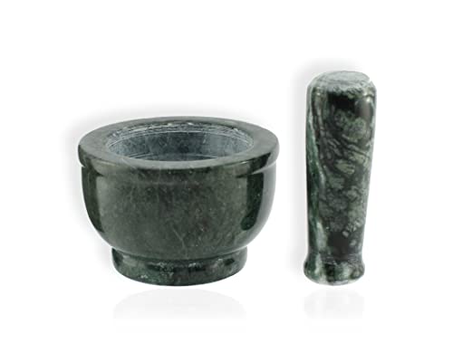 Budawi® Küchen Mörser mit Stößel aus grünem Marmor (Verde Guatemala) Küchenmörser Räuchergefäß Gewürzmörser Steinmörser von Budawi