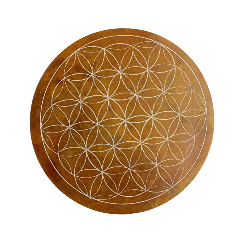 Budawi® Speckstein Untersetzer Blume des Lebens 10 cm rund Farbe gelb von Budawi