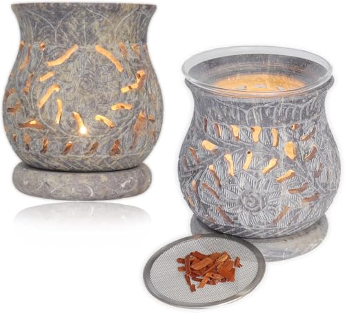 Budawi® Aroma Duftlampe aus Speckstein Motiv Blume mit Glasschale und Sieb Räucherstövchen Duftlicht Aromalampe Raumduft von Budawi