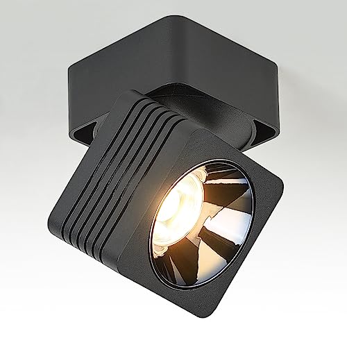 Budbuddy 12W LED-Wandspots Deckenstrahler Deckenleuchte mit drehbarem Aluminiumlampenkorpus Aufbauleuchte Schwarz Deckenfluter und Rund Aufbaustrahler für Flur, Wohnzimmer Geschäfte Interieur 3000K von Budbuddy