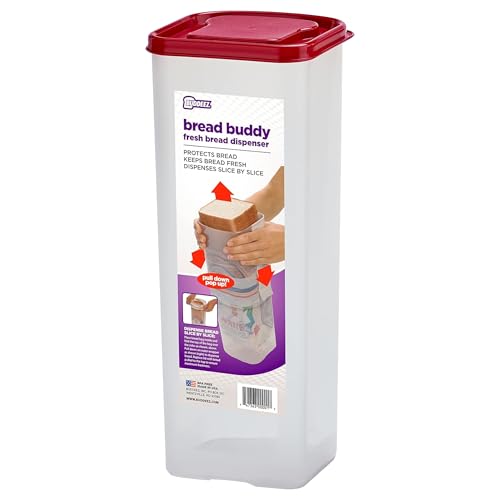 BUDDEEZ Bread Buddy Brotdose - Frischbrotdose - Brotdose aus Kunststoff, Sandwich-Brotspender, roter Deckel, 1 Stück, 00106R-7427-BAG BUDDEEZ Bread Buddy Brotdose - Frischbrotdose - Brotdose aus Kunststoff, Sandwich-Brotspender, roter Deckel, 1 Stück, 00106R-7427-BAG von Buddeez