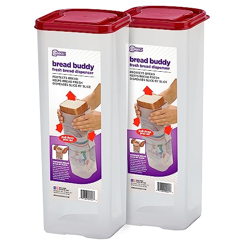 Buddeez Bread Buddy 2er-Pack Deckeln Spender, Kunststoff, Rot/Ausflug, einfarbig (Getaway Solids), 2 Pack Set w/Red Lids, 2 von Buddeez