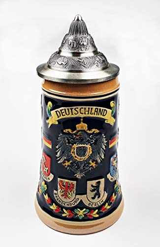 Bierkrug Deutschland mit Deckel Zinn Zinndeckel Bierhumpen Bierseidel Bundesländer von Buddel-Bini Versand