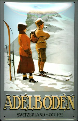 Blechschild Adelboden Switzerland Schweiz Berge Ski Blech Schild Souvenir Andenken von Buddel-Bini Versand
