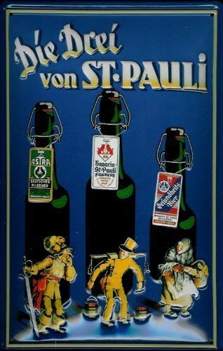 Blechschild Nostalgieschild Bier Hamburg Die DREI von St. Pauli Hummel Schild Bierwerbung von Buddel-Bini Versand